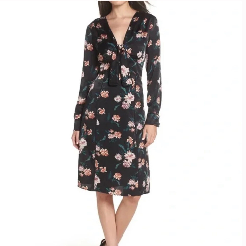 Chelsea28 Modest Floral Long Sleeve Knot Front Midi Dress Size M